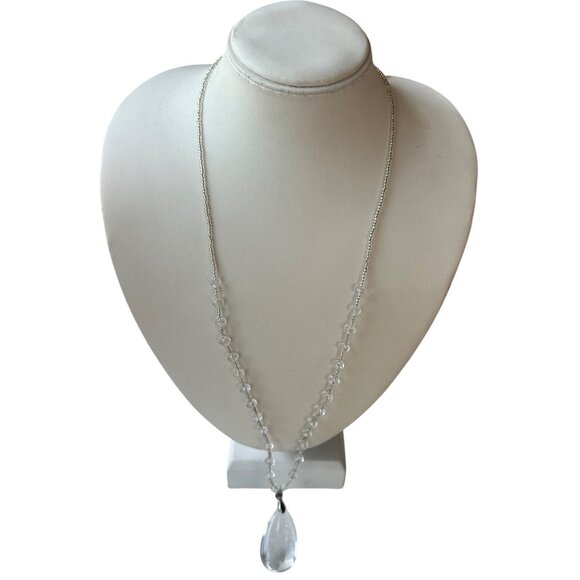 Unbranded Silver Fashion Necklace w/Clear Color Teardrop Shape Charm 14" Height - Picture 6 of 11